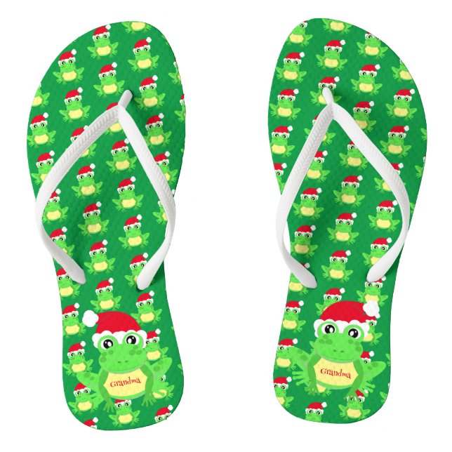 Christmas Gree Frog Santa Hat Pattern Name Flip Fl Flops (Footbed)
