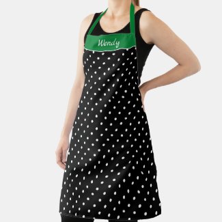Christmas Green and Black with White Polka Dots Apron