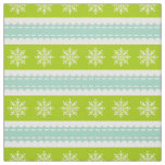 Christmas Green and Blue Stripes With Snowflakes Fabric