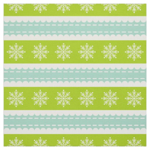 Christmas Green and Blue Stripes With Snowflakes Fabric