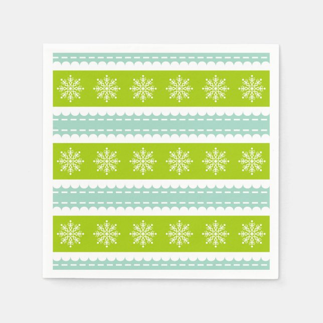 Christmas Green and Blue Stripes With Snowflakes Napkins (Front)