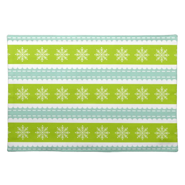 Christmas Green and Blue Stripes With Snowflakes Placemat (Front)