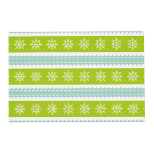 Christmas Green and Blue Stripes With Snowflakes Placemat