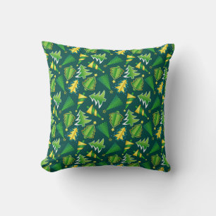 Christmas Green and Gold Tree Throw Pillow