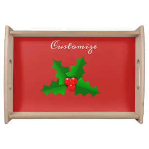 Christmas Green and red holly Serving Tray