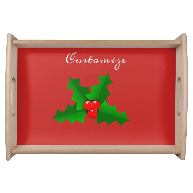 Christmas Green and red holly Serving Tray (Front)