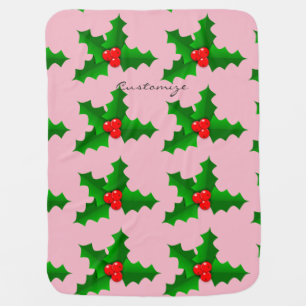 Christmas Green and red holly Thunder_Cove Baby Blanket