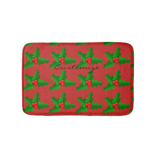 Christmas Green and red holly Thunder_Cove Bath Mat
