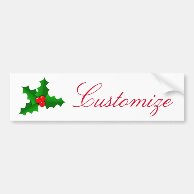 Christmas Green and red holly Thunder_Cove Bumper Sticker (Front)