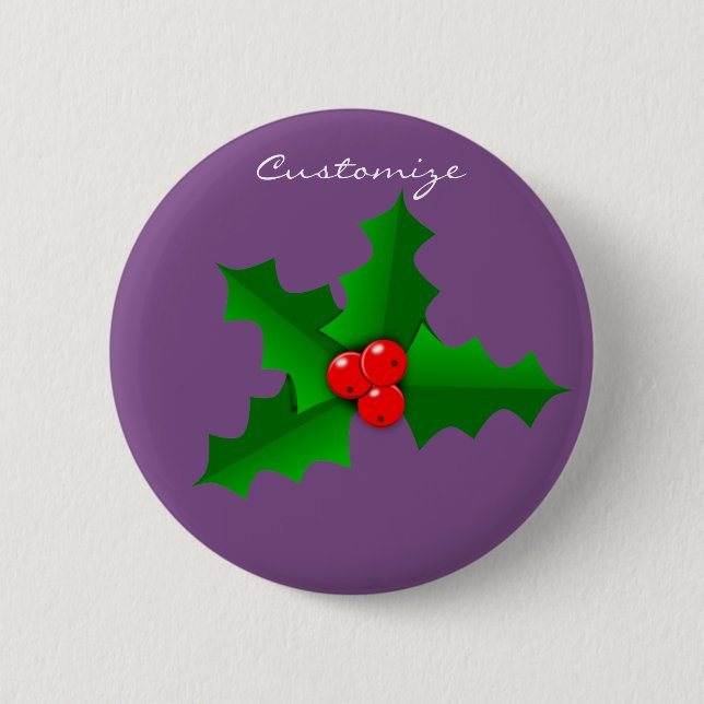 Christmas Green and red holly Thunder_Cove Button (Front)