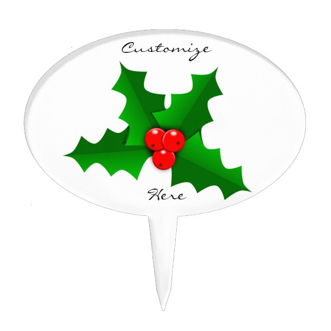 Christmas Green and red holly Thunder_Cove Cake Topper (Front)