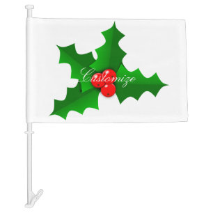 Christmas Green and red holly Thunder_Cove Car Flag