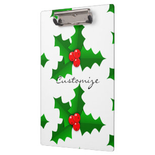 Christmas Green and red holly Thunder_Cove Clipboard