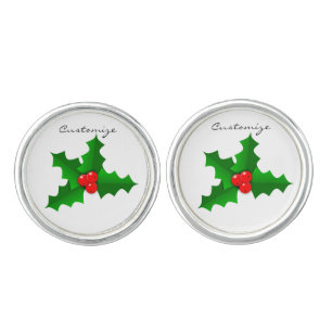 Christmas Green and red holly Thunder_Cove Cufflinks