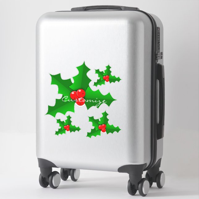 Christmas Green and red holly Thunder_Cove  Sticker (Suitcase)