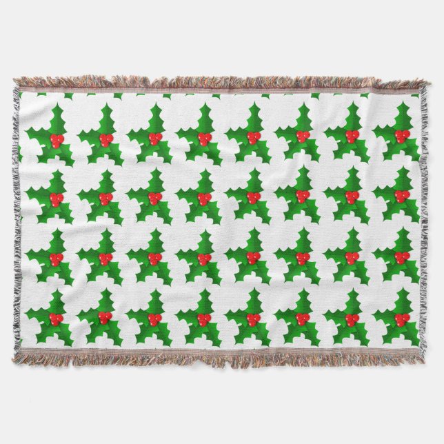 Christmas Green and red holly Thunder_Cove Throw Blanket (Front)