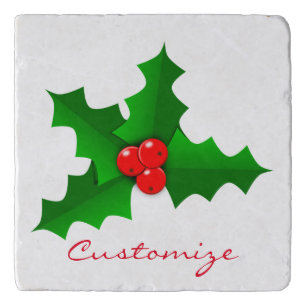 Christmas Green and red holly Thunder_Cove Trivet