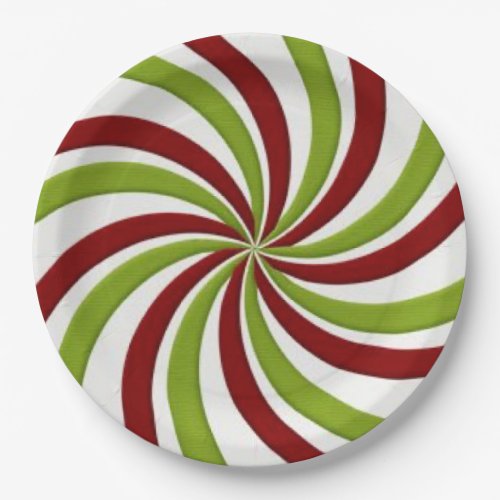 Christmas Green and Red Peppermint Candy Paper Plates