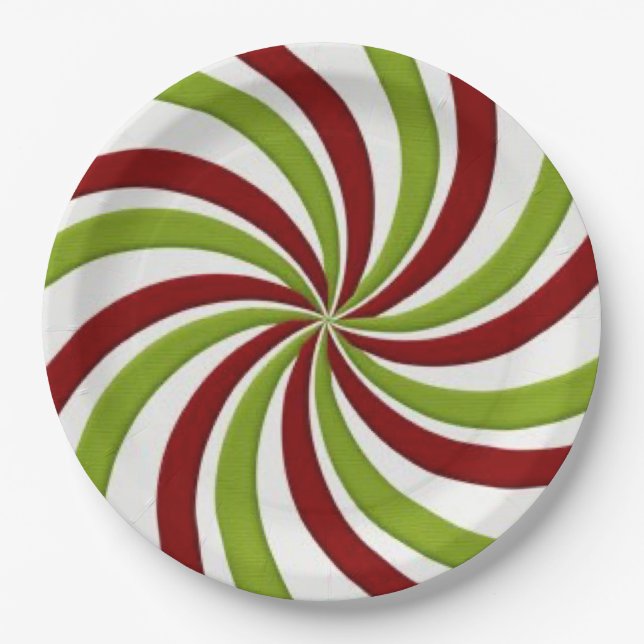 Christmas Green and Red Peppermint Candy Paper Plates (Front)