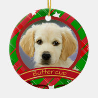 Christmas Green and Red Personalized Pet Dog Photo Ceramic Ornament