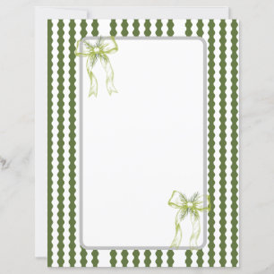 Christmas Green and White Stripes Bow Stationery