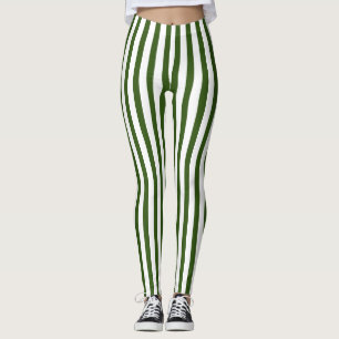 Christmas green and white vertical striped leggings