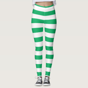 Christmas Green and White Wide Stripe Leggings