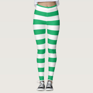 Christmas Green and White Wide Stripe Leggings