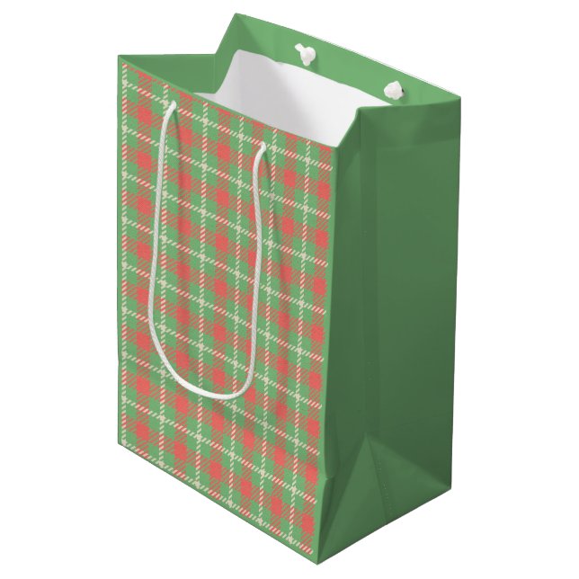 Christmas green-based Plaid Tissue Paper Medium Gift Bag (Front Angled)