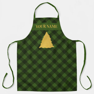 Christmas Green & Black Buffalo Plaid Xmas Tree Apron