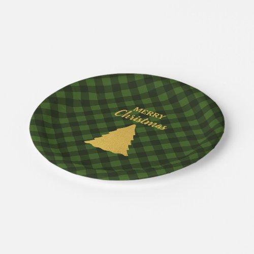 Christmas Green  Black Buffalo Plaid Xmas Tree Paper Plates