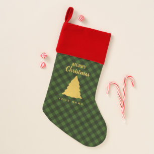 Christmas Green & Black Buffalo Plaid Xmas Tree Stocking