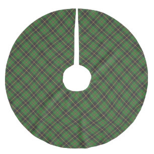 Christmas green black gold plaid pattern classic brushed polyester tree skirt