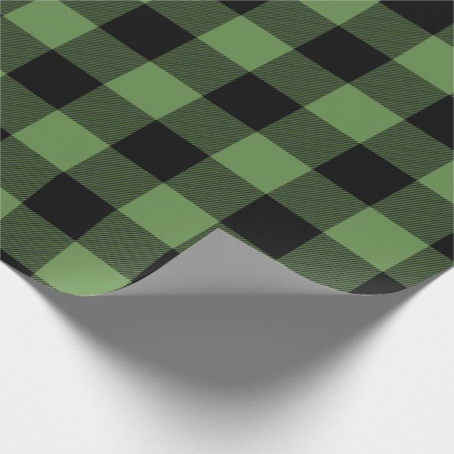 Christmas Green & Black Jumbo Buffalo Check Plaid Wrapping Paper (Corner)