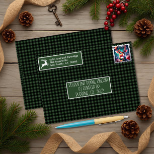 Christmas Green & Black Plaid Custom Name/Address Envelope