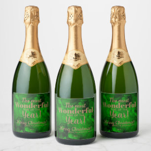 Christmas Green-Black Watercolor Sparkling Wine La Label