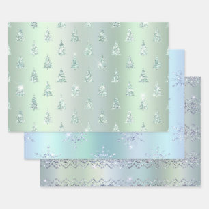 Christmas Green Blue Sparkle Wrapping Paper Sheets