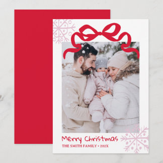 Christmas Green Bow snowflakes Photo card 