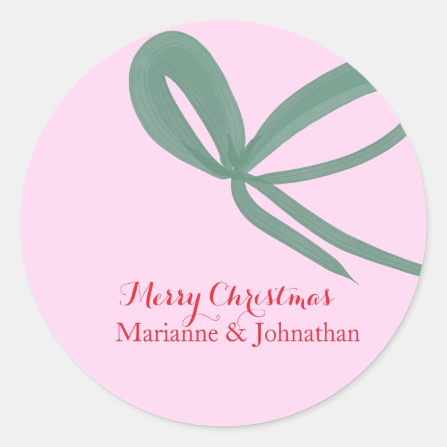 Christmas Green Bows Hand Drawn Classic Round Sticker (Front)