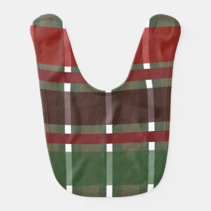 Christmas Green Burgundy Plaid Stripes Baby Bib