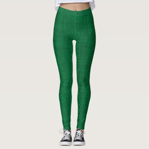 Christmas Green Burlap Texture Leggings