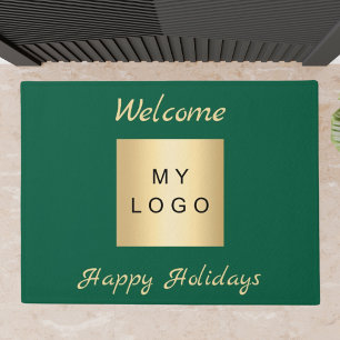 Christmas green business logo doormat