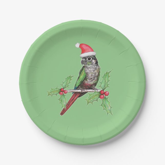 Christmas green cheeked conure paper plates (Front)