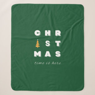 Christmas, Green Christmas Art, Holiday Season Sherpa Blanket