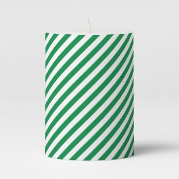 Christmas Green Color White Stripes Xmas Holiday Pillar Candle by Kullaz at Zazzle