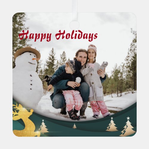 Christmas Green Custom Family Photo 2_sided Metal Ornament