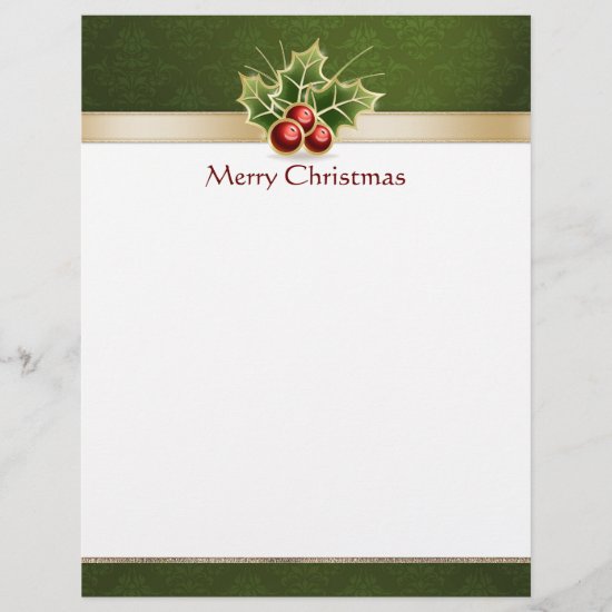 Christmas green damask personalized letterhead