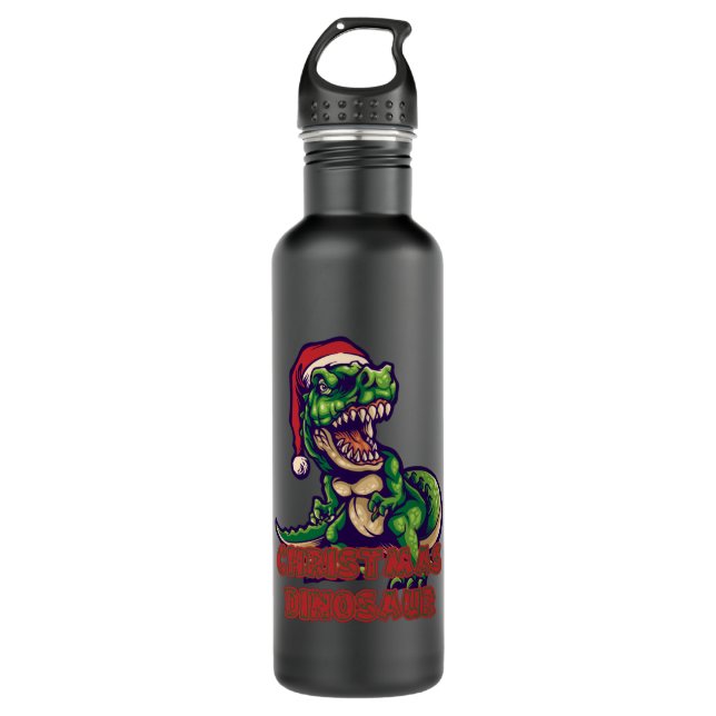 Christmas Green Dinosaur | Dinosaur Design Stainless Steel Water Bottle (Front)