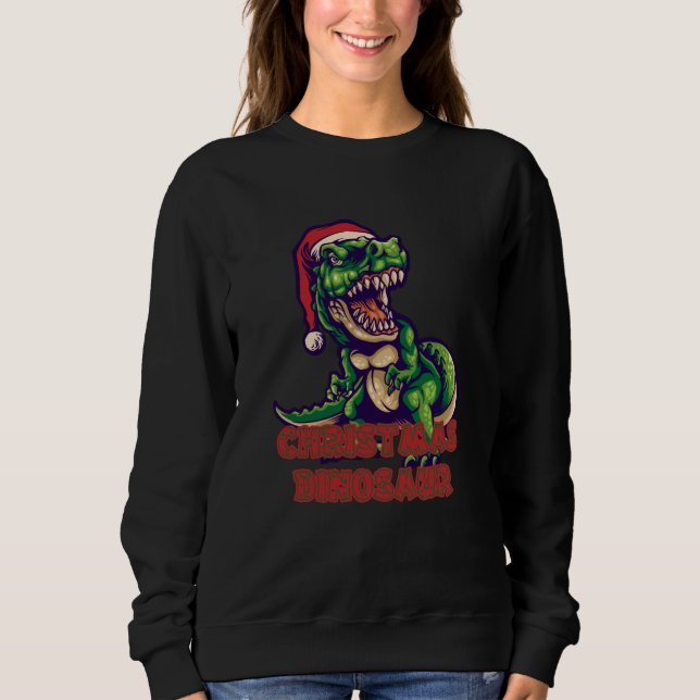 Christmas Green Dinosaur | Dinosaur Design Sweatshirt (Front)