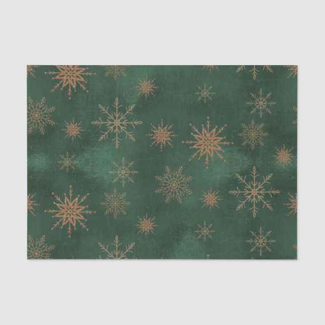 Christmas Green Elegant Gold Glitter Snowflakes Tissue Paper (Front)